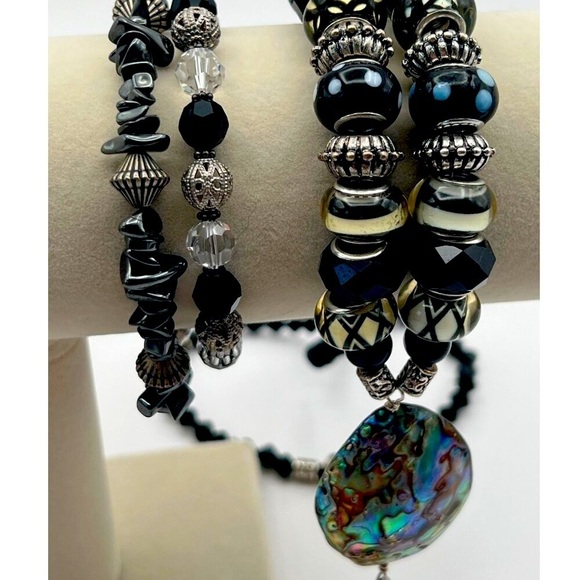 Abalone Shell Tassel Necklace & Beaded Bracelets Set Boho Chic Style Unique - Picture 3 of 13